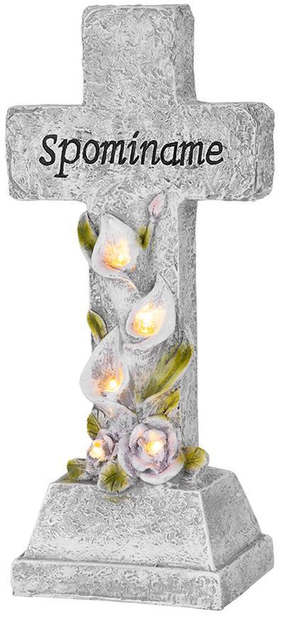 Dekorácia MagicHome, Kríž, LED, polyresin, na hrob, solar, 17x10x33 cm