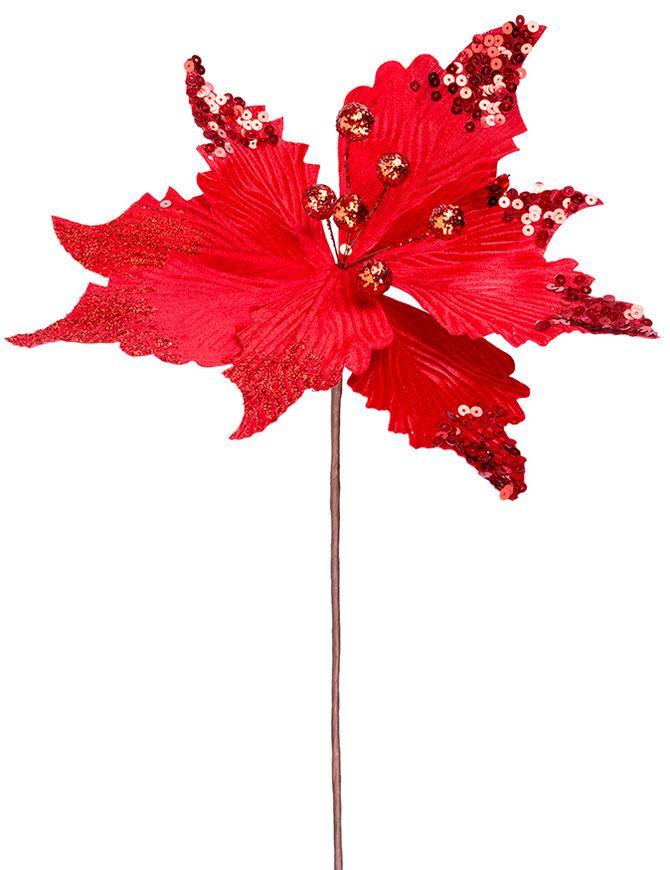 Kvet MagicHome Vianoce, Poinssetia, červená, stonka, 31 cm