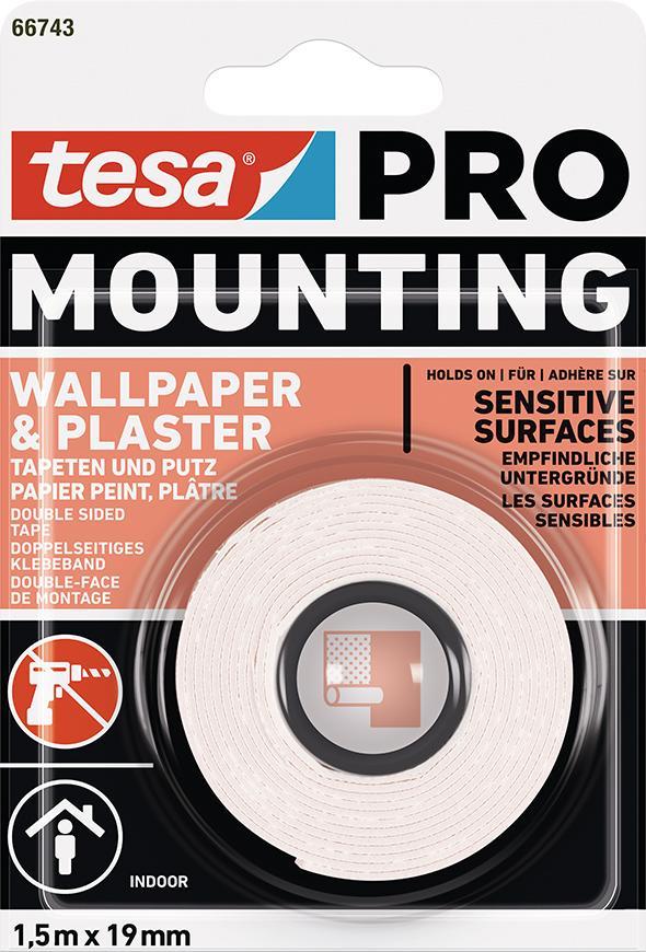 Pska tesa Mounting PRO, montna, na tapety a omietky, lepiaca, 19 mm, L-1,5 m