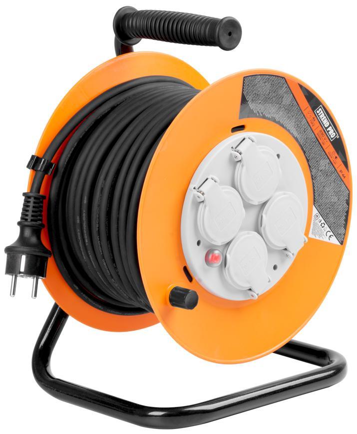 Kábel Strend Pro CR038, 4 zásuvky, L-20 m, IP44, guma, predlžovací, na bubne