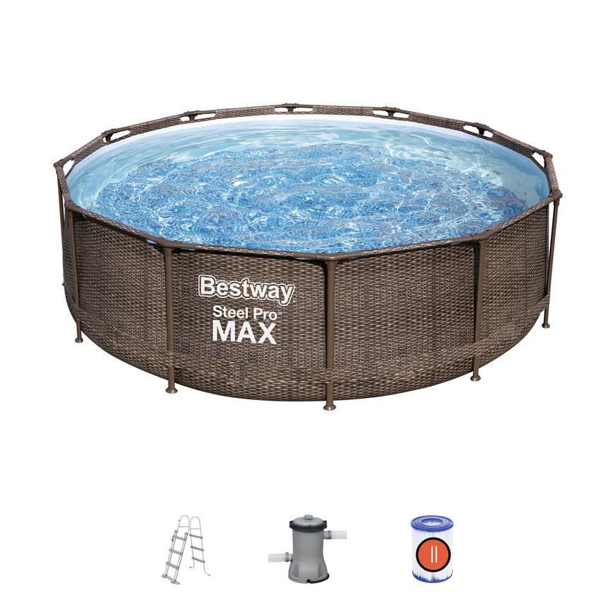 2. TRIEDA Bazén Bestway® Steel Pro Max™, 56709, vzor ratan, filter, pumpa, rebrík, 3,66x1,00 m
