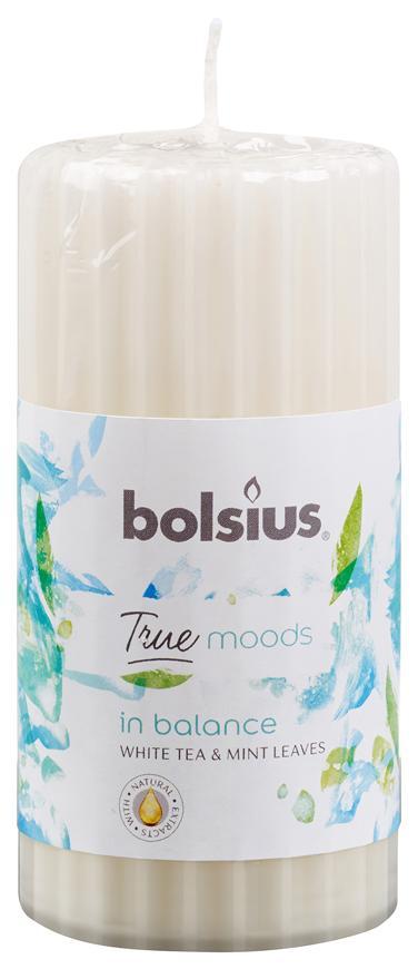 Sviecka bolsius Pillar True Moods 120/60 mm, In balance (biely čaj a listy mäty)