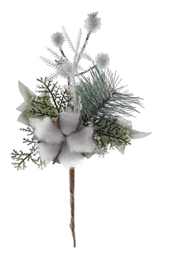 X Vetvička MagicHome Vianoce, s bavlnou, biela, 25 cm, bal. 6 ks