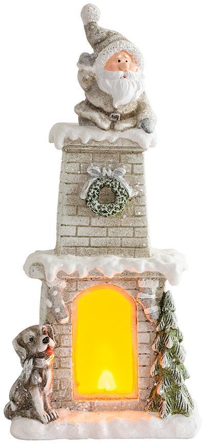 2. TRIEDA Dekorácia MagicHome Vianoce, Santa v komíne, krb, 9 LED, 3xAAA, keramika, 28x18,50x60 cm