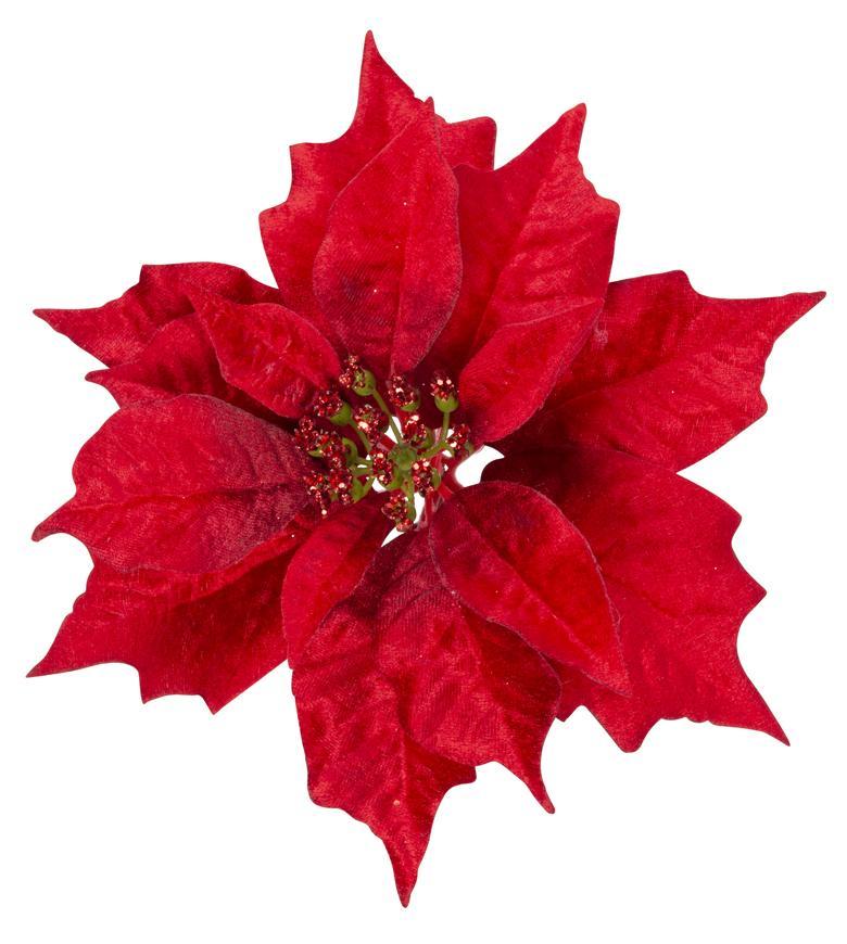 Kvet MagicHome Vianoce Poinsettia Clipon23, červená, 23 cm, bal. 12 ks