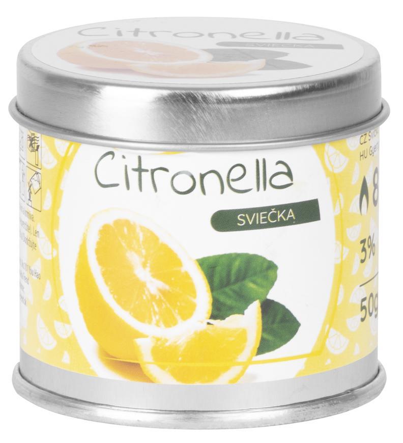 Sviečka Citronella, plechovka, 50 g, 55x55 mm, sellbox 12 ks