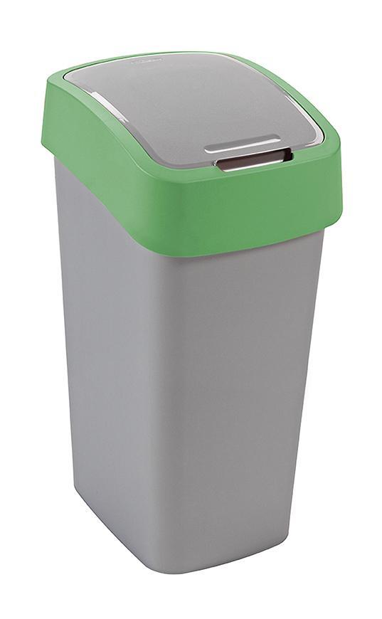Kôš Curver® FLIP BIN 50L, šedostrieborný/zelený, na odpad