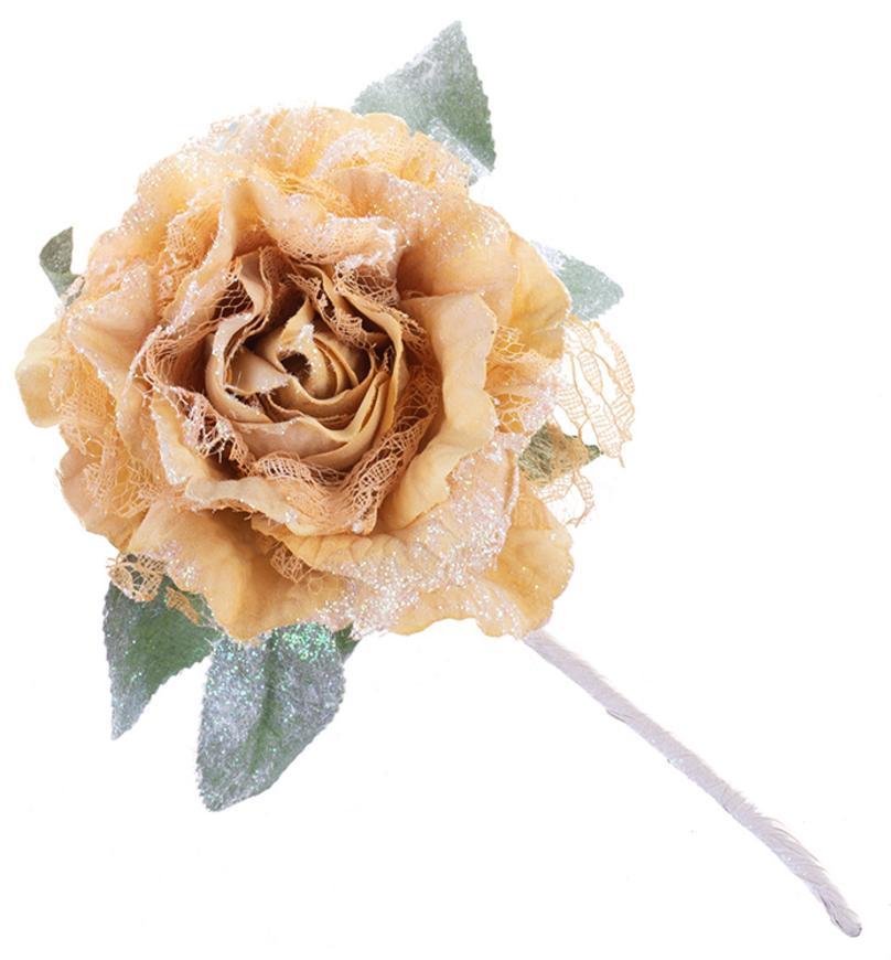 Kvet MagicHome, pivónia s listom, zlatá, stonka, veľkosť kvetu: 12 cm, dĺžka kvetu: 23 cm, bal. 6 ks