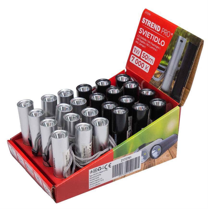 Svietidlo Strend Pro Flashlight NX1051, 50 lm, USB nabíjanie, čierna/strieborná,