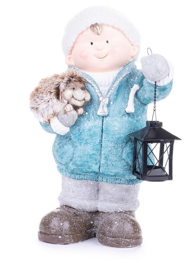 2. TRIEDA Postavička MagicHome Vianoce, Chlapček s lampášom a ježkom, keramika, 23x20x39,5 cm