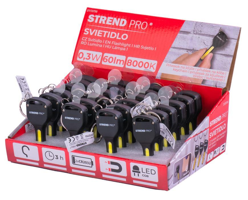 Svietidlo Strend Pro Keychain, kľúčenka, prívesok, s magnetom, LED 60 lm, 75x30 mm, Sellbox 24 ks