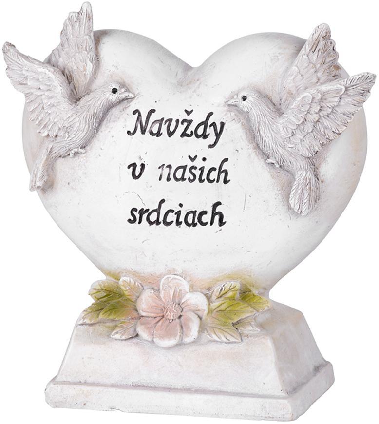 Dušičky- Dekorácia MagicHome, Srdce s holubicami, polyresin, na hrob, 16x7x16,5 cm