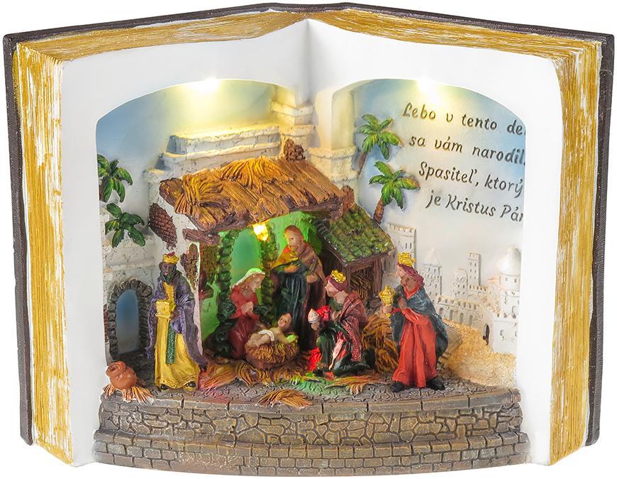 Dekorácia MagicHome Vianoce, Betlehem v knihe, farebná, 3 LED, 3xAA, interiér