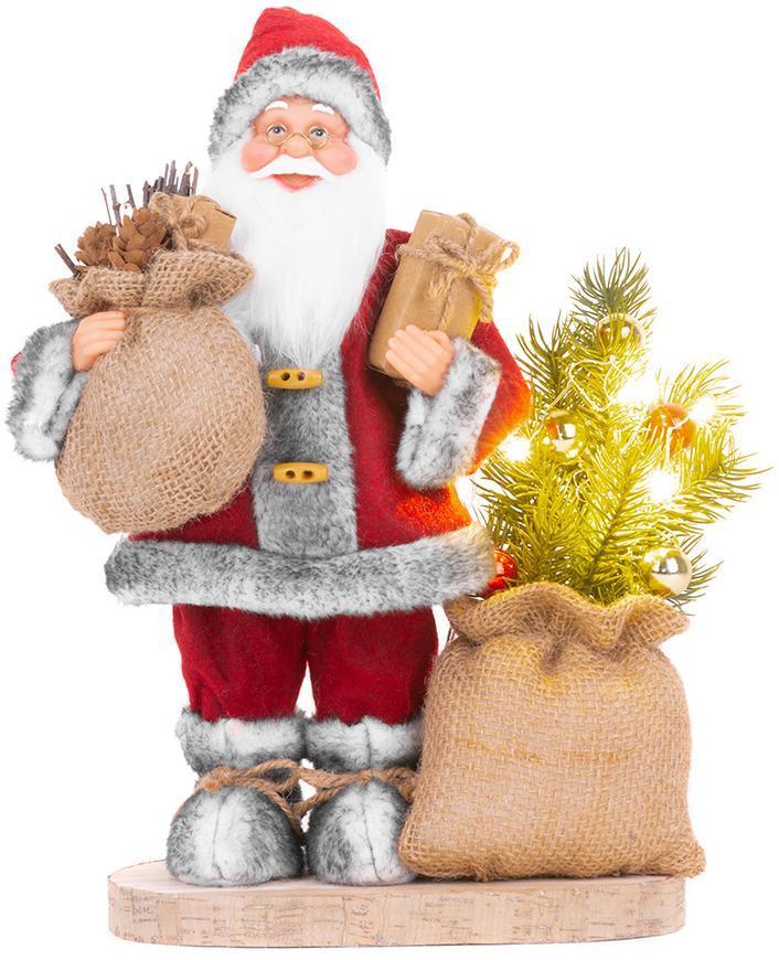 2. TRIEDA Dekorácia MagicHome Vianoce, Santa s taškou a stromčekom, LED, 3xAAA, 30 cm