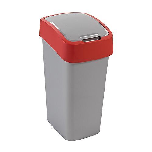 Kôš Curver® FLIP BIN 10L, šedostrieborný/červený, na odpad