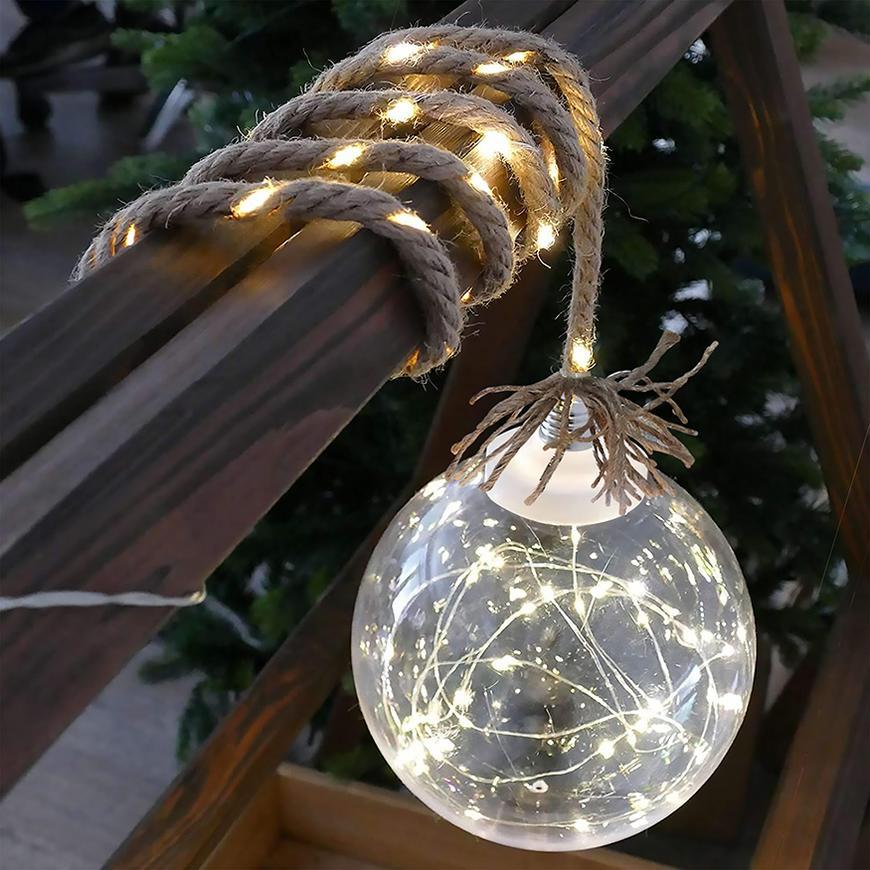 Dekorácia MagicHome Vianoce Balldeco, guľa na lane, 50x mLED teplá biela, 3xAA, 