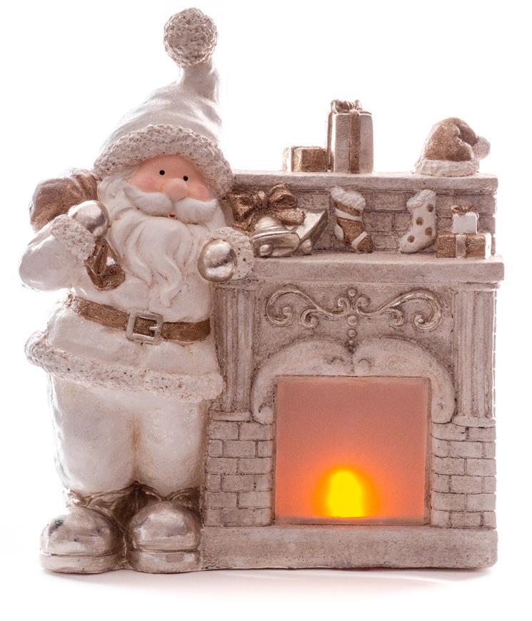Dekorácia MagicHome Vianoce, Santa pri krbe, 12 LED, 3xAAA, keramika, 38x16x44 cm