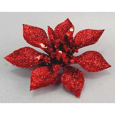 Kvet MagicHome Vianoce Poinsettia Gliterclip.Red, červená, 10 cm