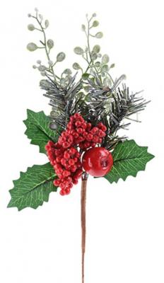 X Vetvička MagicHome Vianoce, s jablkom, červená 26 cm, bal. 6 ks