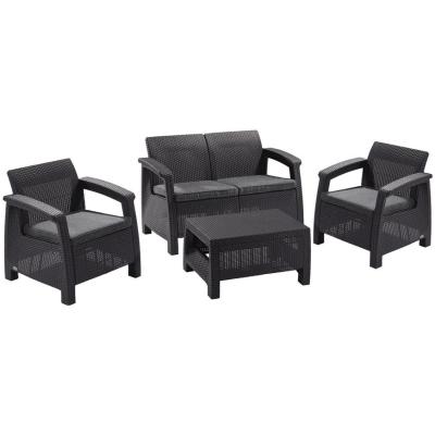 Set terasový Allibert CORFU, graphite/coolgray, stôl, pohovka, 2x stolička