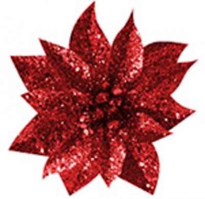 X Kvet MagicHome Vianoce GlitterPoinsettia, so štipcom, červený, veľkosť kvetu: 9 cm, dĺžka kvetu: 8 cm, 6 ks