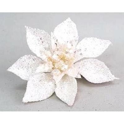 Kvet MagicHome Vianoce Poinsettia Gliterclip.White, biela, 10 cm