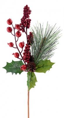 Vetvička MagicHome Vianoce, PineHocobe.Red, červená, borovica/bobuľky, 15/38 cm