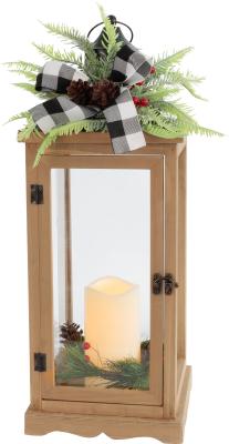 Lampáš MagicHome Vianoce, LED teplá biela, 3xAAA, plast, časovač, hnedý, 20x20,5x51 cm, pohyblivý plameň