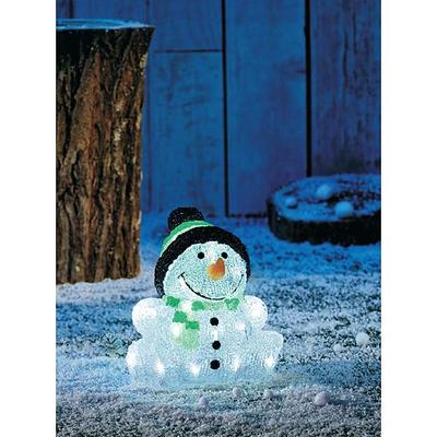 Dekorácia MagicHome Vianoce, Snehuliak, 30 LED studená biela, časovač, akryl, 3xAA, IP44, exteriér, 24x20x24 cm