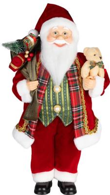 Dekorácia MagicHome Vianoce, Santa, s darčekom a medveďom, červený, 60 cm