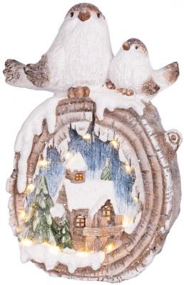 2.TRIEDA Dekorácia MagicHome Vianoce, Vtáčiky s domčekmi, LED, keramika, 3xAAA, 33,3x16,5x47 cm