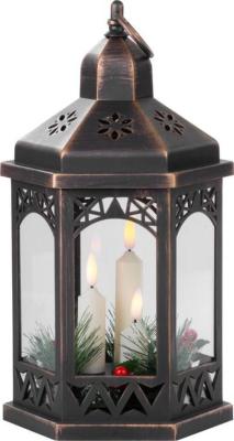 2.TRIEDA Lampáš MagicHome Vianoce Morocco, LED teplá biela, sviečky, čierny, 3xAAA, plast, časovač, 18x15x32 cm