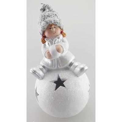 Postavicka Xecco 16B387, Dievčatko sediace na snehovej guli, LED, terakota, 16.8 cm