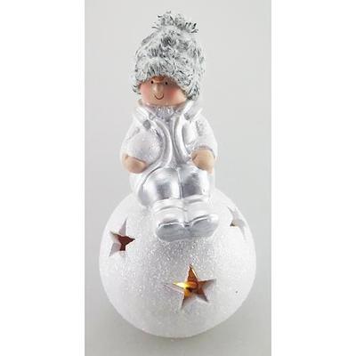 Postavicka Xecco 16B387, Chlapček sediaci na snehovej guli, LED, terakota, 16.8 cm
