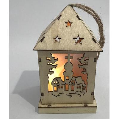 Dekorácia MagicHome Vianoce Woodeco XS003, Lampášik Village, 1 LED, 12x6 cm