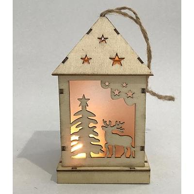 Dekorácia MagicHome Vianoce Woodeco , Lampášik Woods, 1 LED, 12x6 cm