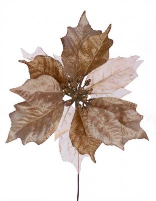 Kvet MagicHome Vianoce Poinsettia Glitedgeer.Copper, medená, stonka, veľkosť kvetu: 23 cm, dĺžka kvetu: 25 cm, bal. 6 ks