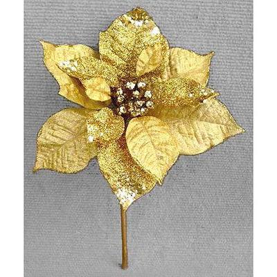 Kvet MagicHome Vianoce Poinsettia GlitterGold, zlatá, stonka, 23x20 cm, bal. 6 ks
