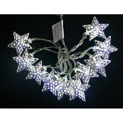 Reťaz MagicHome Vianoce Metal Star, stieborná, 2xAA, interiér