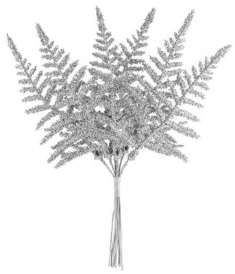 X Vetvička MagicHome Vianoce, papraď, strieborná, 19 cm, bal. 6 ks