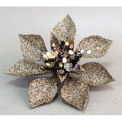 Kvet MagicHome Vianoce Poinsettia Gliterclip.Champ, šampaň, 10 cm
