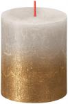 Sviečka Bolsius Rustic, valcová, vianočná, Sunset Sandy Grey+ Gold, 80/68 mm
