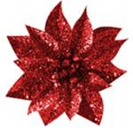 X Kvet MagicHome Vianoce GlitterPoinsettia, so štipcom, červený, veľkosť kvetu: 9 cm, dĺžka kvetu: 8 cm, 6 ks