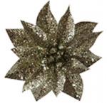 X Kvet MagicHome Vianoce GlitterPoinsettia, so štipcom, šampaň, veľkosť kvetu: 9 cm, dĺžka kvetu: 8 cm, 6 ks