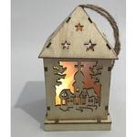 Dekorácia MagicHome Vianoce Woodeco XS003, Lampášik Village, 1 LED, 12x6 cm
