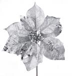 Kvet MagicHome Vianoce Poinsettia GlitterSilver, strieborná, stonka, veľkosť kvetu: 23 cm, dĺžka kvetu: 20 cm, bal. 6 ks