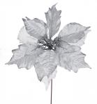 Kvet MagicHome Vianoce Poinsettia Glitedgeer.Silver, strieborná, stonka, veľkosť kvetu: 23 cm, dĺžka kvetu: 25 cm, bal. 6 ks