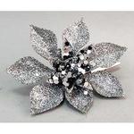 Kvet MagicHome Vianoce Poinsettia Gliterclip.Silver, strieborná, 10 cm